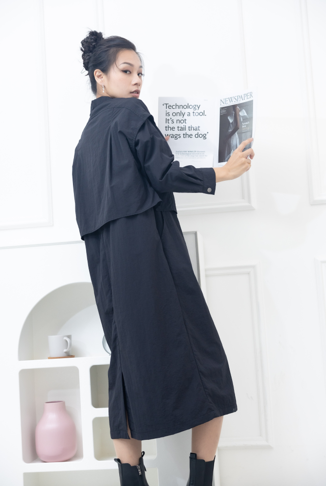 원피스 假兩件背心洋裝 / 黑色