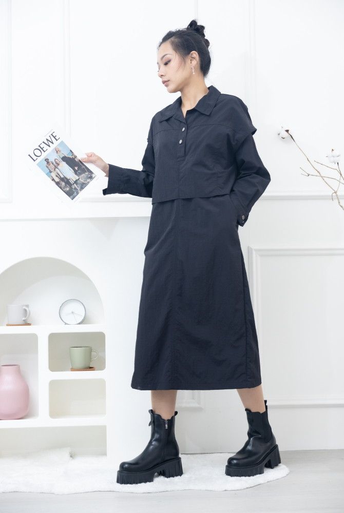 원피스 假兩件背心洋裝 / 黑色