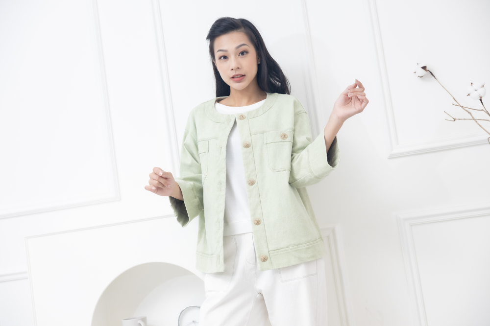 코트 大鈕扣胸兩側口袋外套 / 蘋果綠色