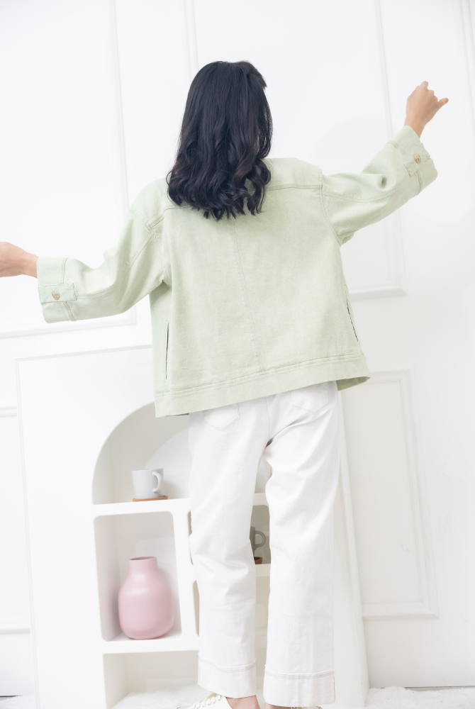 코트 大鈕扣胸兩側口袋外套 / 蘋果綠色