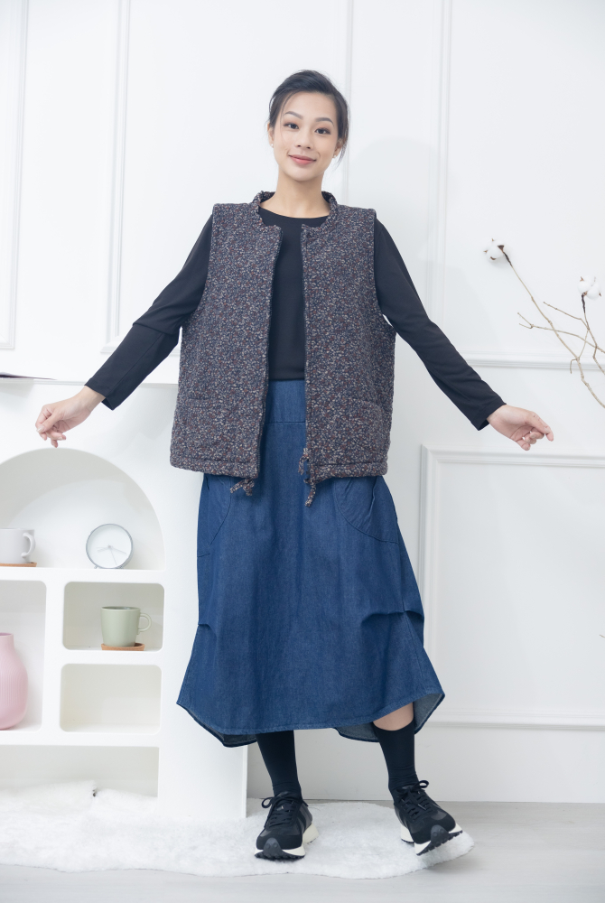 치마 前短後長傘狀牛仔裙 / 藍色