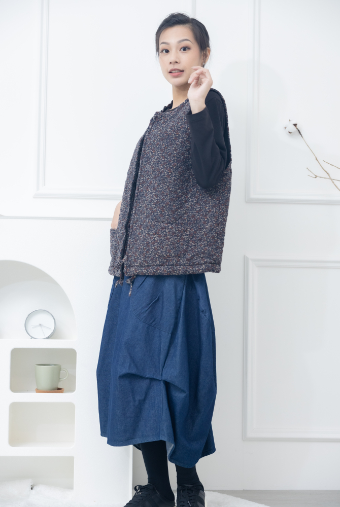 치마 前短後長傘狀牛仔裙 / 藍色