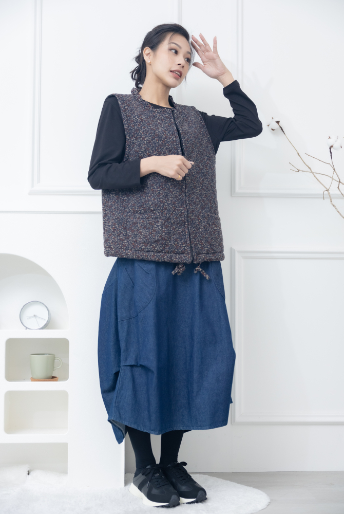 치마 前短後長傘狀牛仔裙 / 藍色