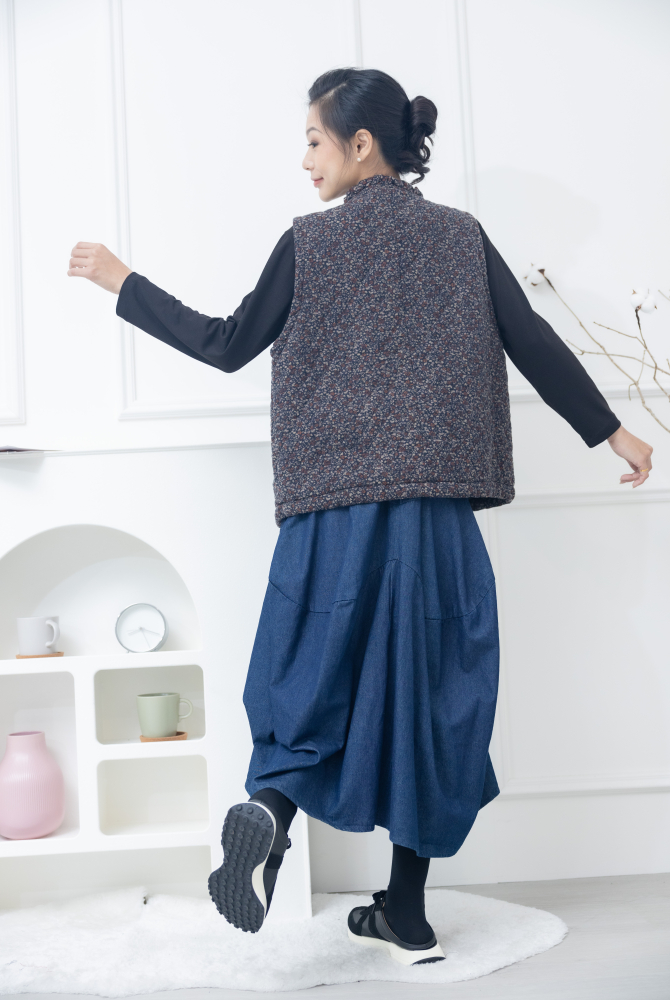 치마 前短後長傘狀牛仔裙 / 藍色