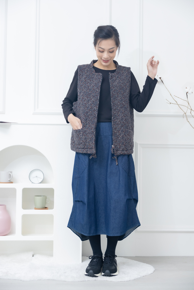 치마 前短後長傘狀牛仔裙 / 藍色