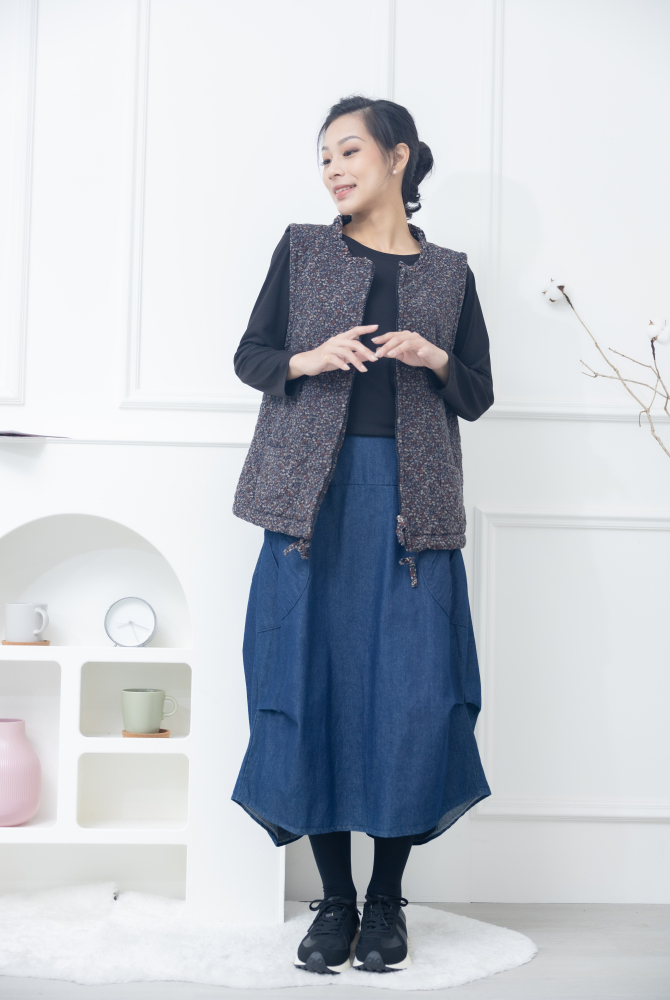 치마 前短後長傘狀牛仔裙 / 藍色