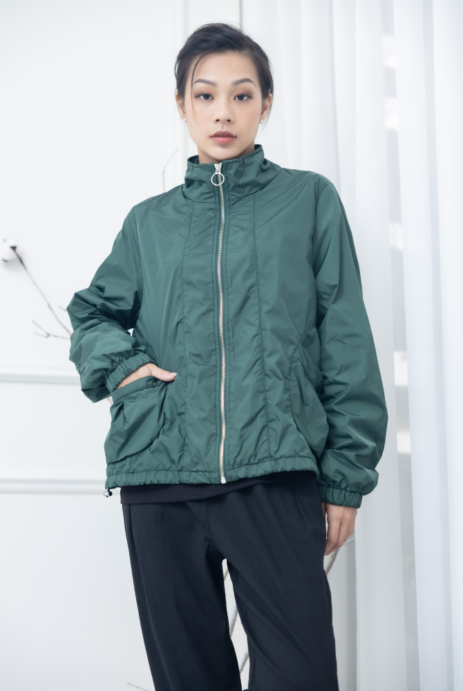 코트 下擺彈性抽繩風衣外套 / 綠色