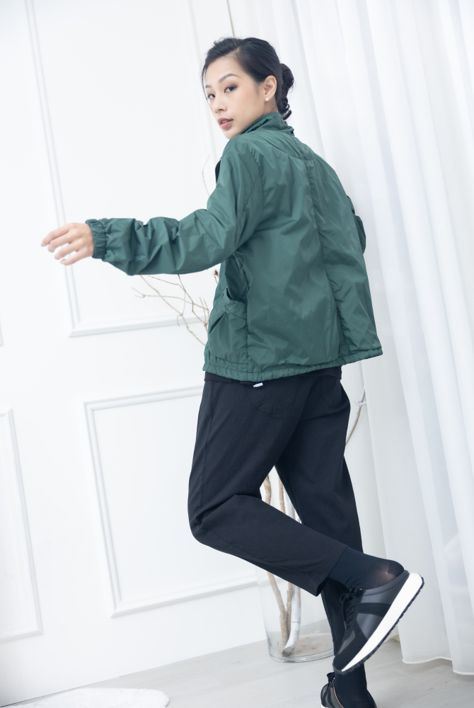코트 下擺彈性抽繩風衣外套 / 綠色