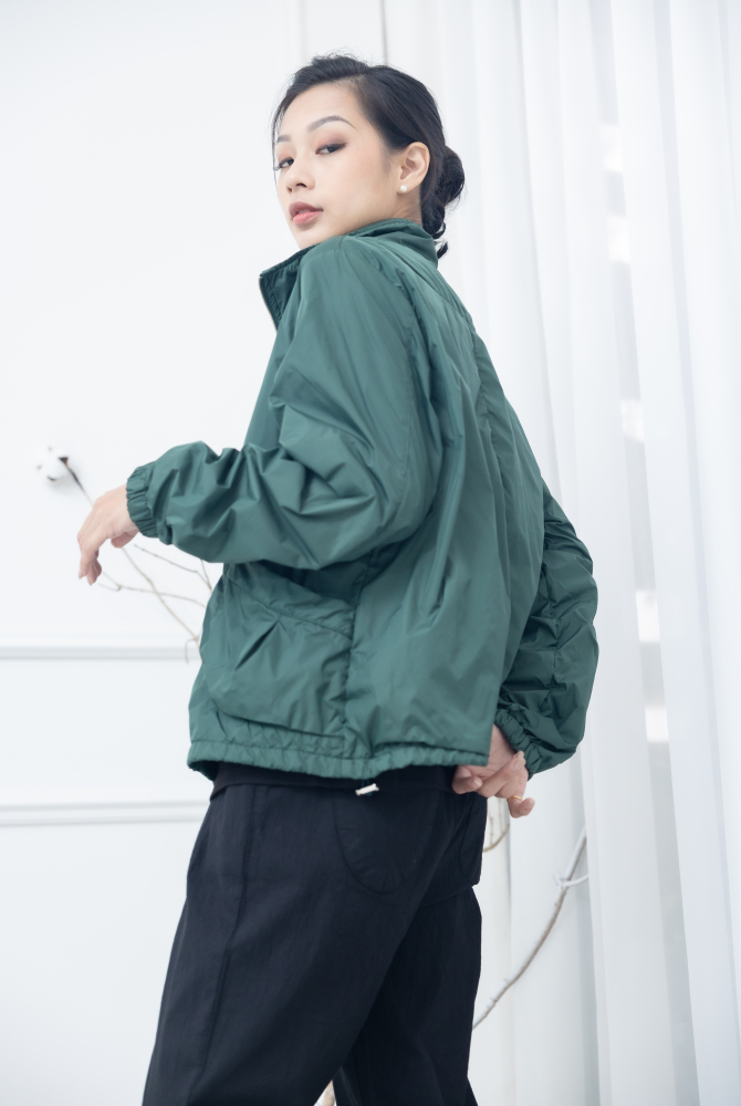 코트 下擺彈性抽繩風衣外套 / 綠色