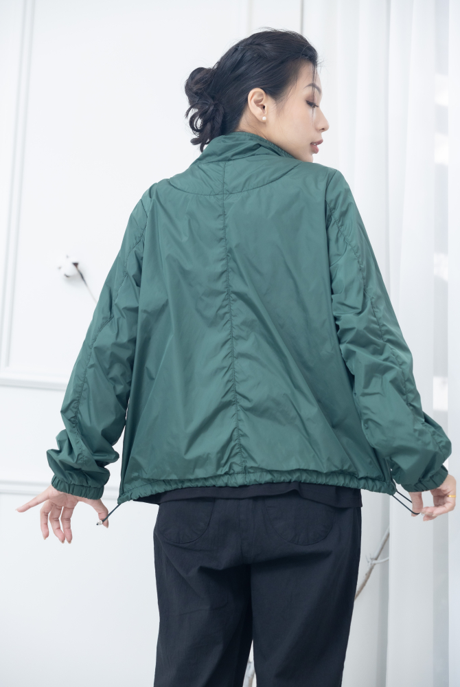 코트 下擺彈性抽繩風衣外套 / 綠色