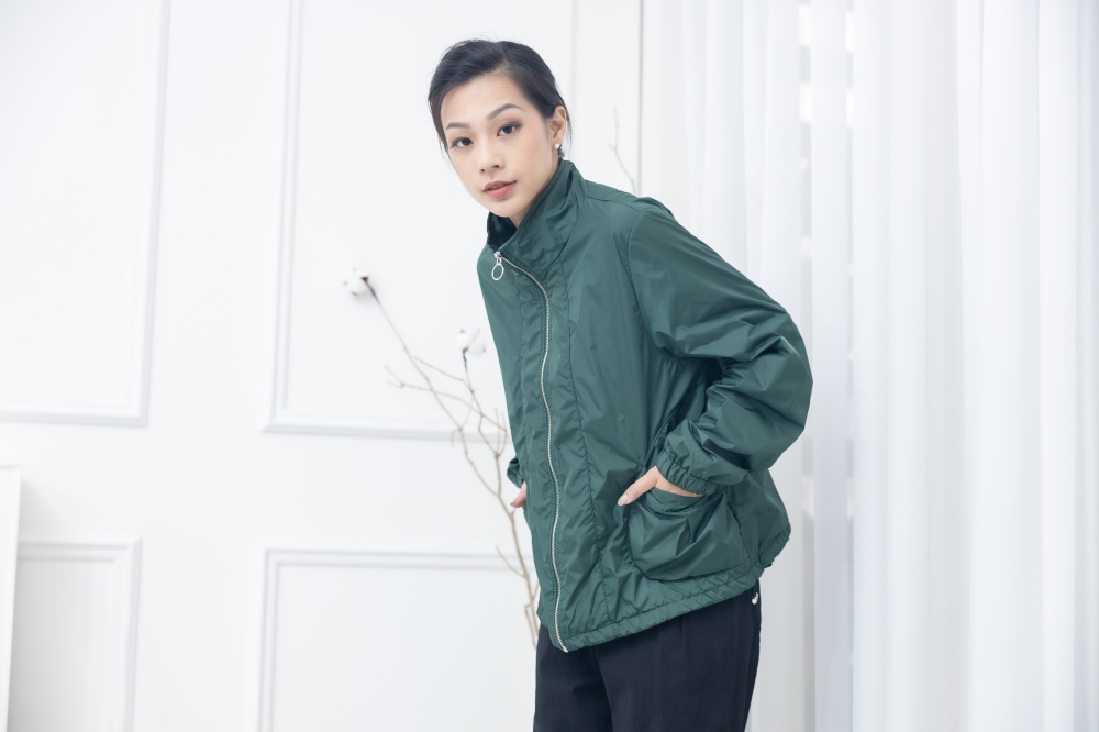 코트 下擺彈性抽繩風衣外套 / 綠色