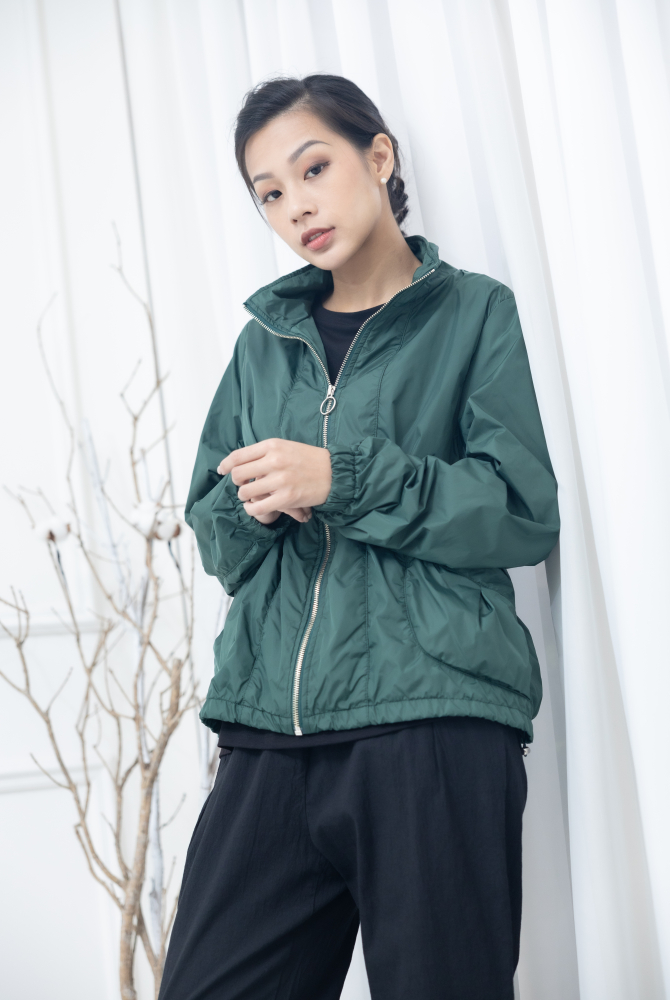 코트 下擺彈性抽繩風衣外套 / 綠色