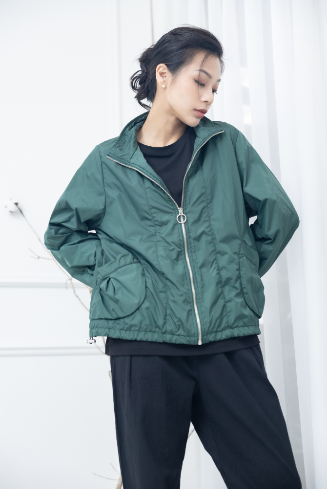 코트 下擺彈性抽繩風衣外套 / 綠色