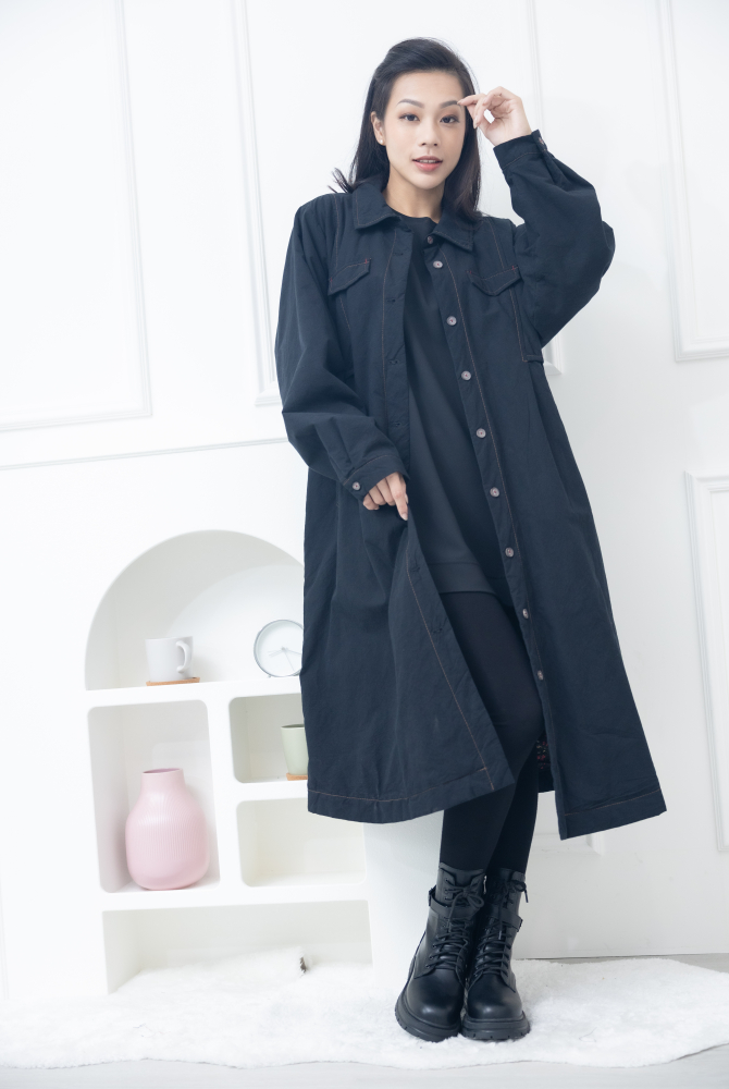 코트 立領假口袋長版外套 / 黑色