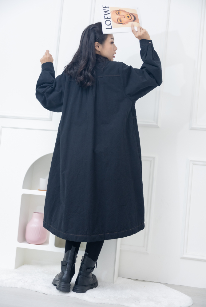 코트 立領假口袋長版外套 / 黑色