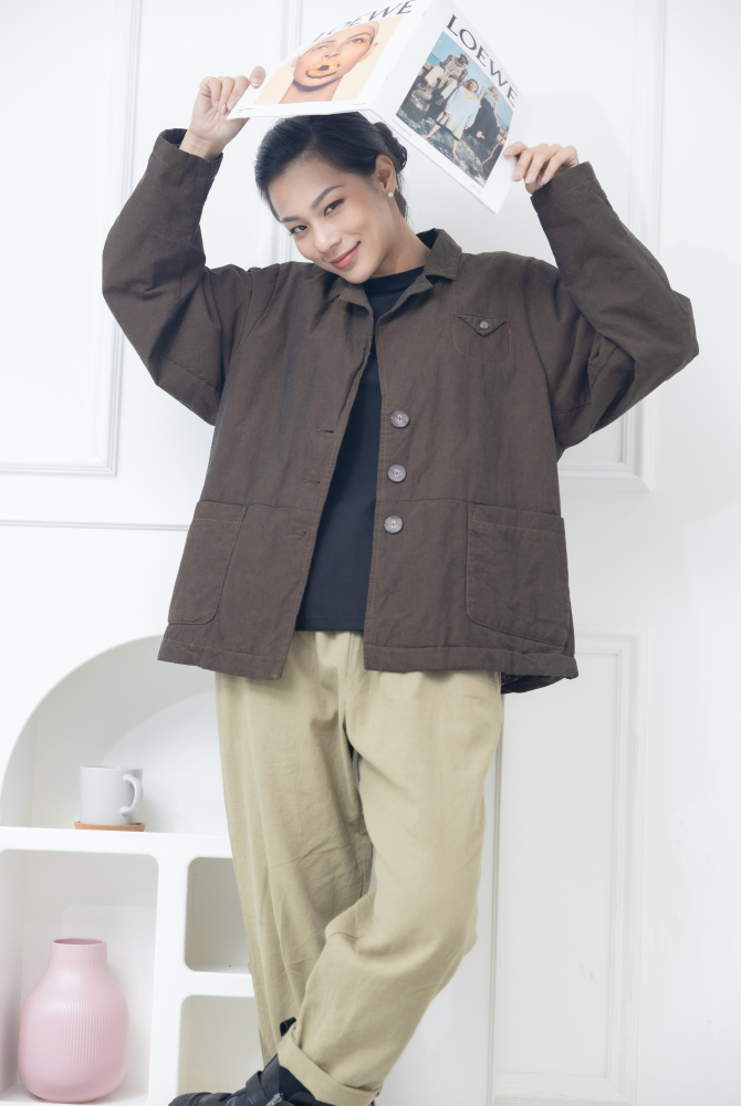 코트 西裝樣式短版外套 / 可可色