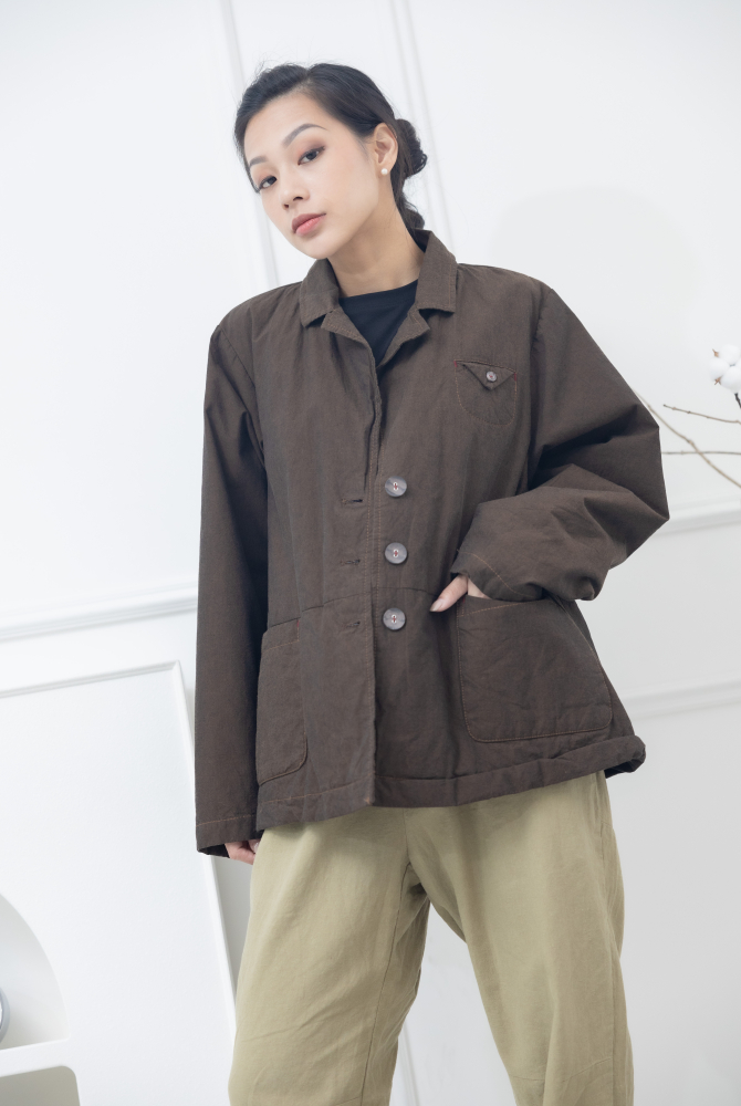 코트 西裝樣式短版外套 / 可可色