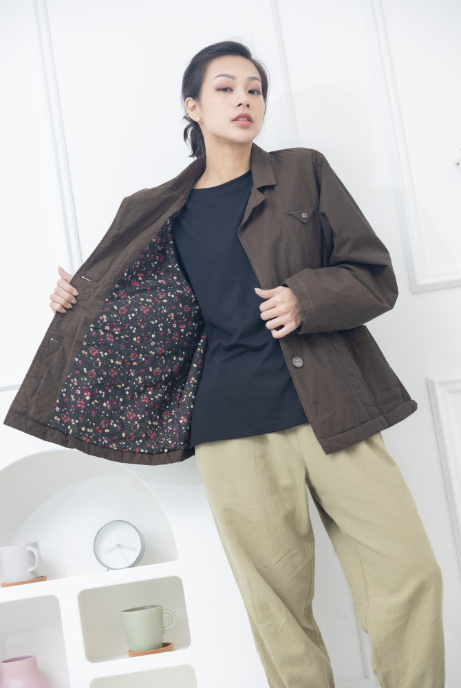 코트 西裝樣式短版外套 / 可可色