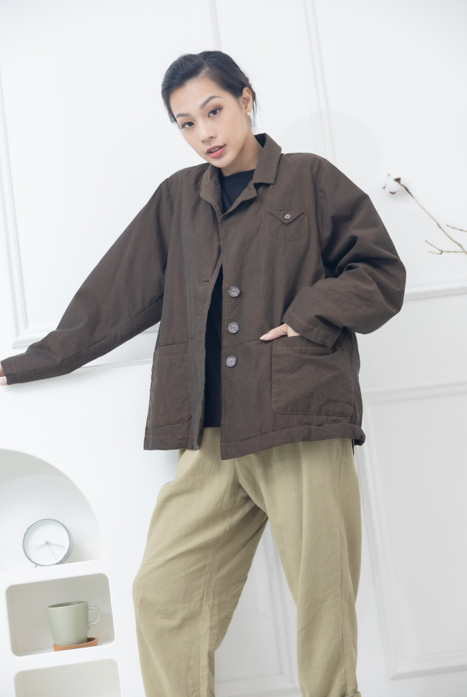 코트 西裝樣式短版外套 / 可可色