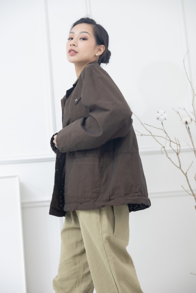 코트 西裝樣式短版外套 / 可可色