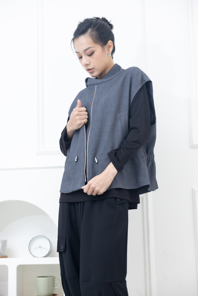 조끼 前腰抽繩收腰背心 / 灰色