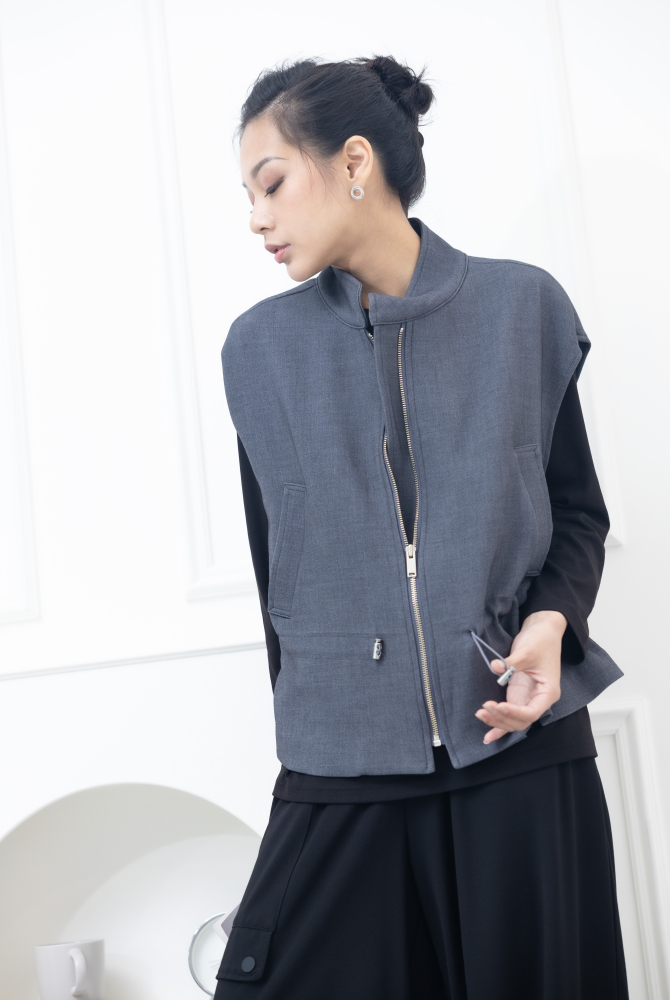 조끼 前腰抽繩收腰背心 / 灰色