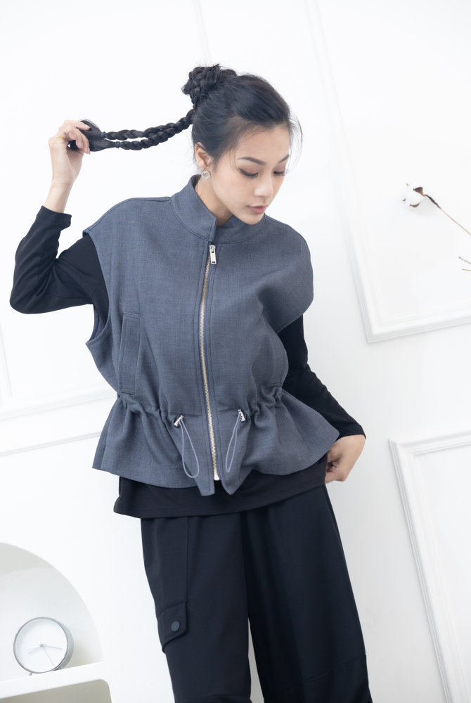 조끼 前腰抽繩收腰背心 / 灰色