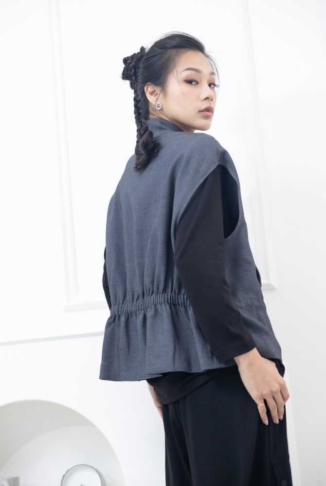 조끼 前腰抽繩收腰背心 / 灰色