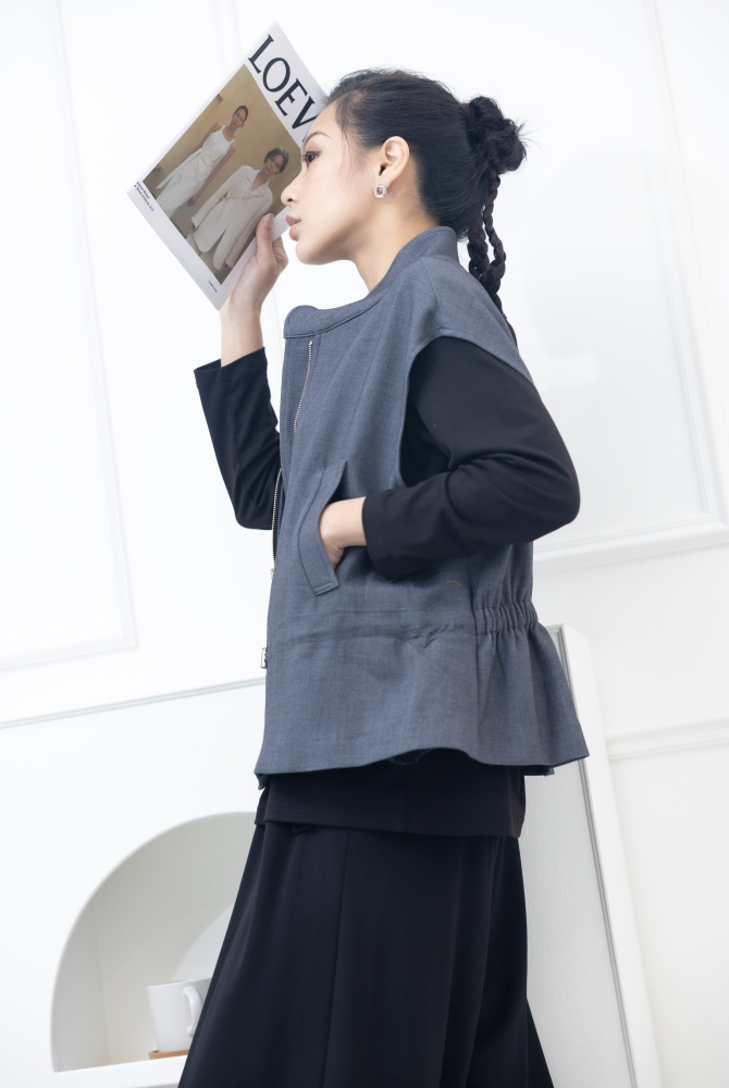 조끼 前腰抽繩收腰背心 / 灰色