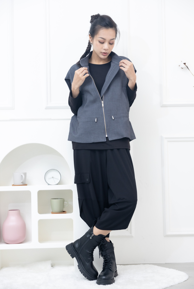 조끼 前腰抽繩收腰背心 / 灰色