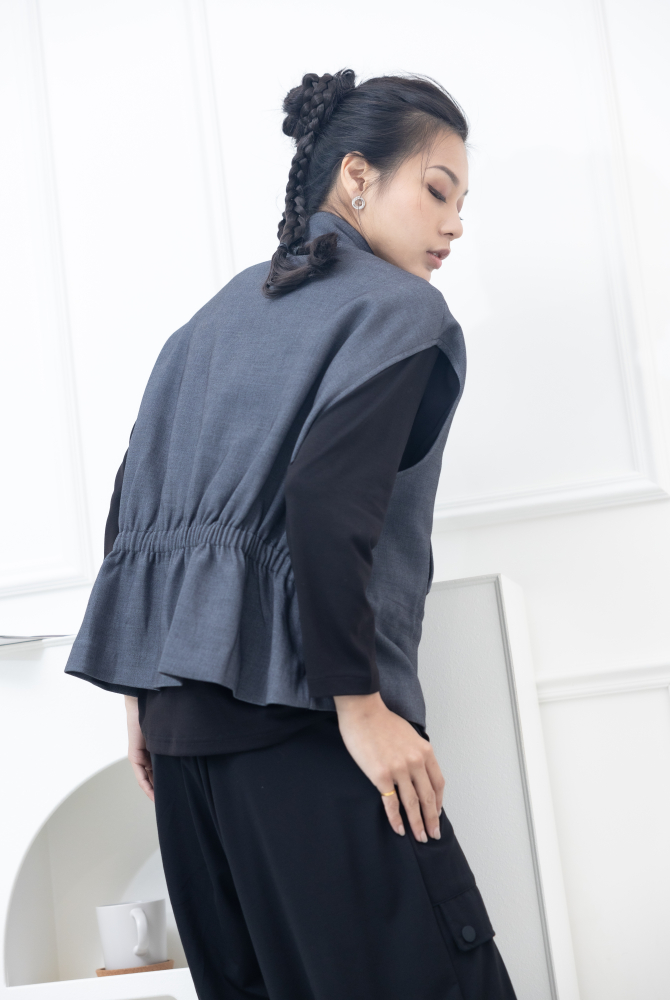 조끼 前腰抽繩收腰背心 / 灰色