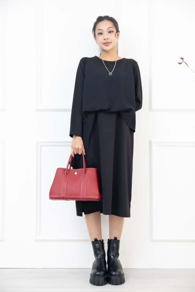 원피스 假兩件雪紡洋裝 / 黑色