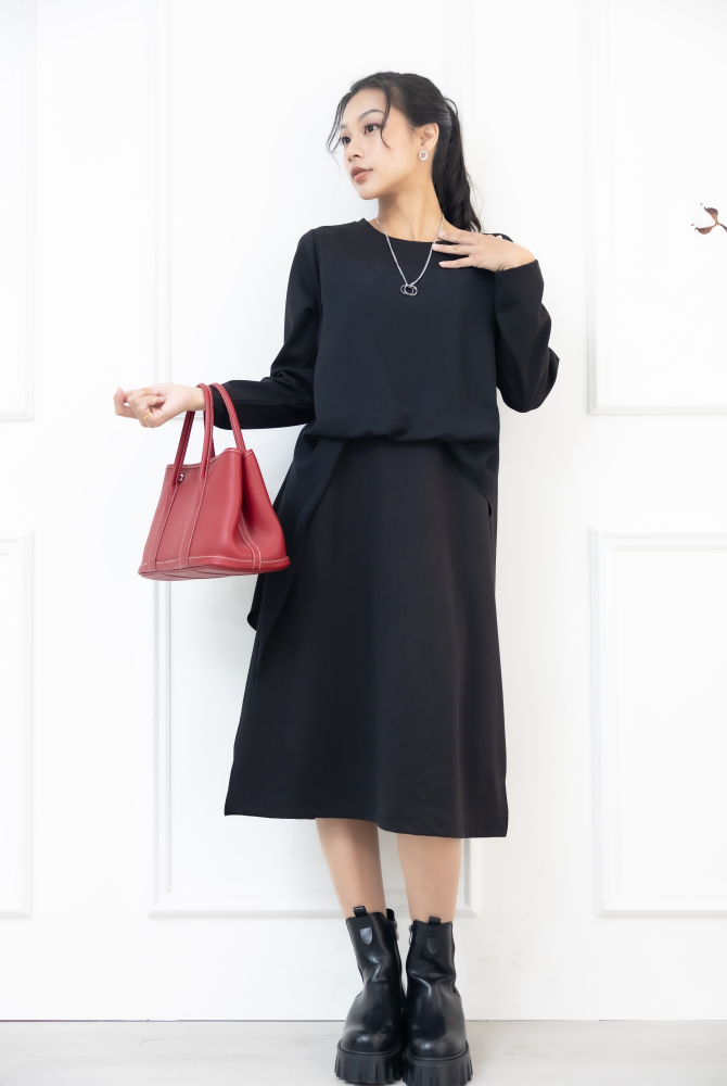 원피스 假兩件雪紡洋裝 / 黑色