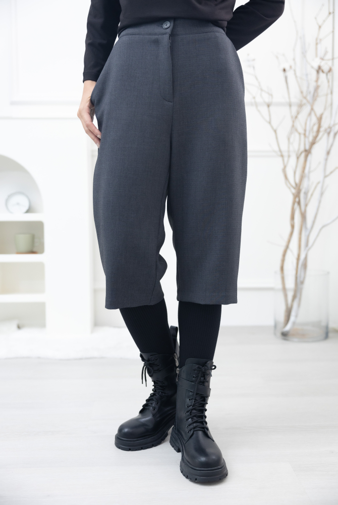 긴 바지 假兩件微彈性長褲 / 灰色