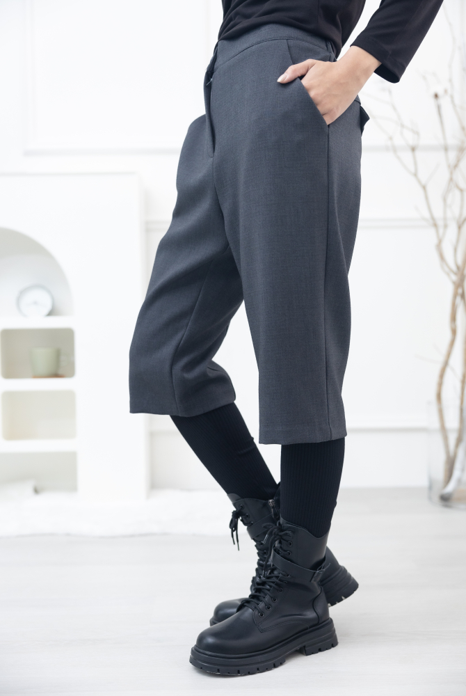 긴 바지 假兩件微彈性長褲 / 灰色