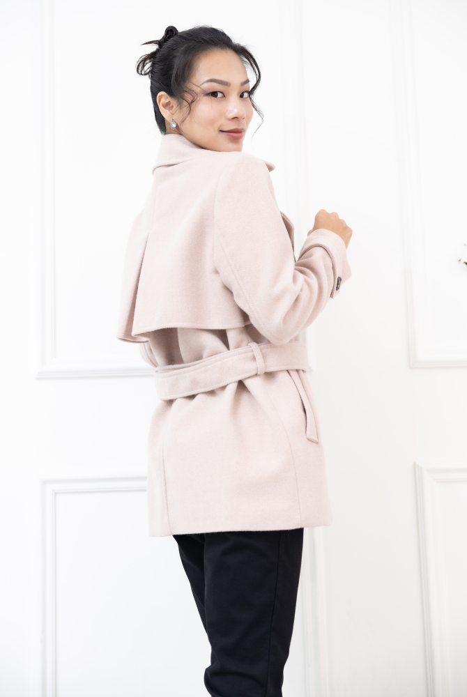코트 襯衫領雙排扣綁帶外套 / 粉色