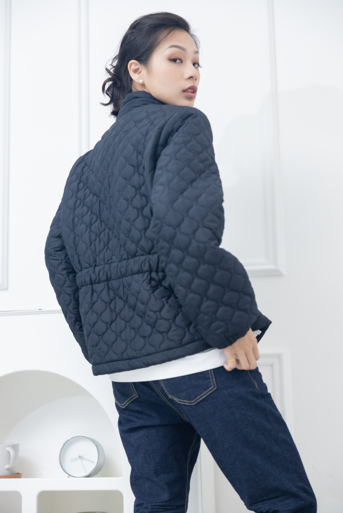 코트 束繩串珠似壓紋短版外套 / 黑色