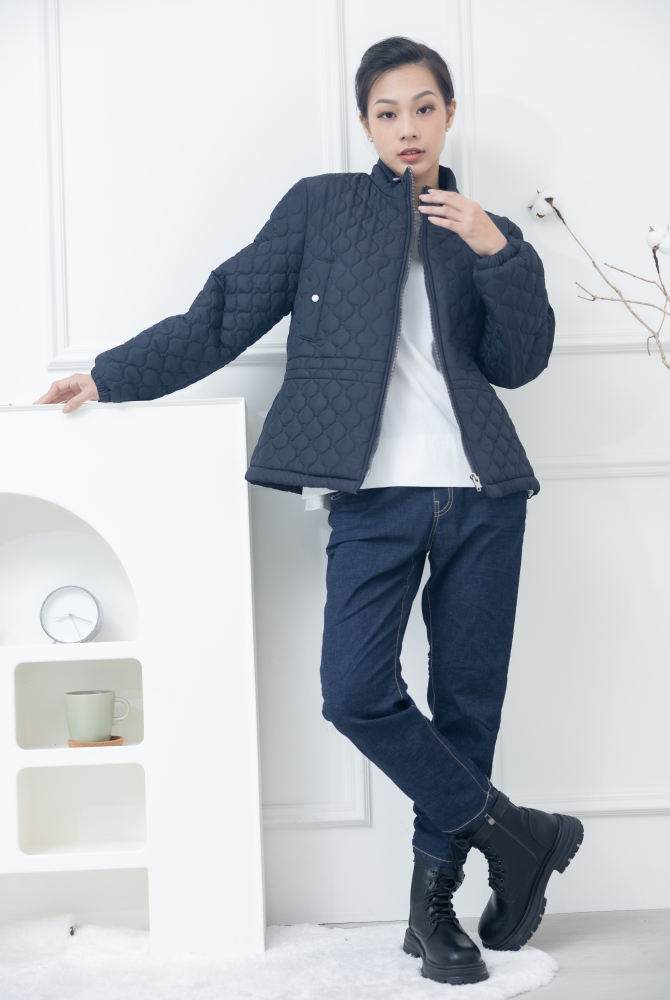 코트 束繩串珠似壓紋短版外套 / 黑色