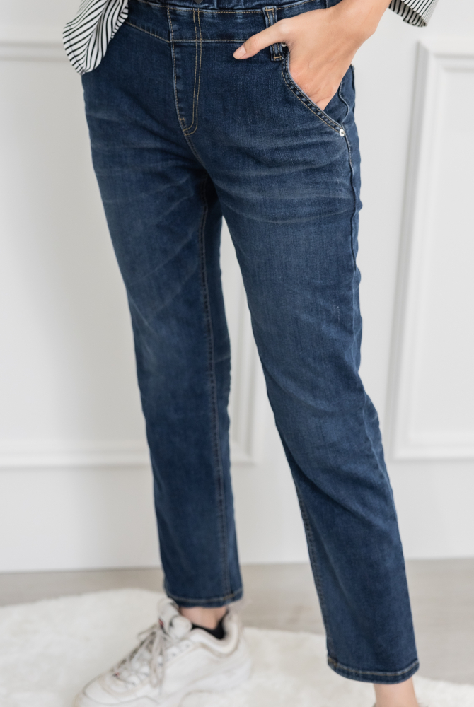 긴 바지 微刷破舊牛仔長褲 / 藍色