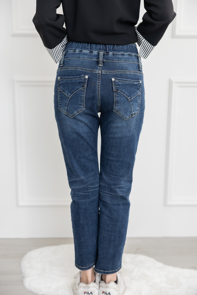 긴 바지 微刷破舊牛仔長褲 / 藍色