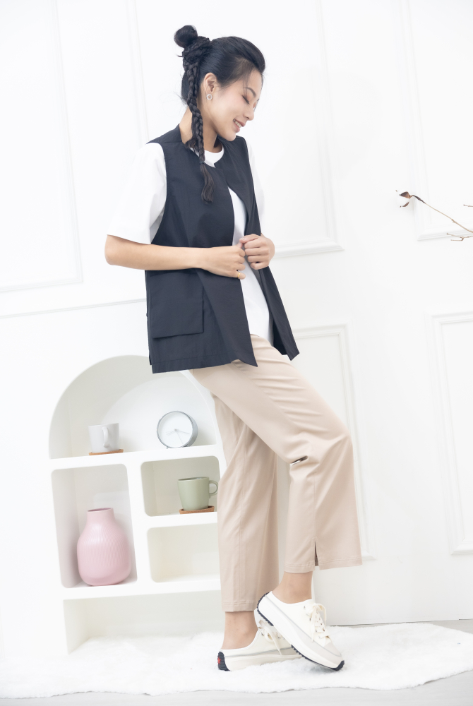 긴 바지 褲腳開叉長褲 / 卡其色