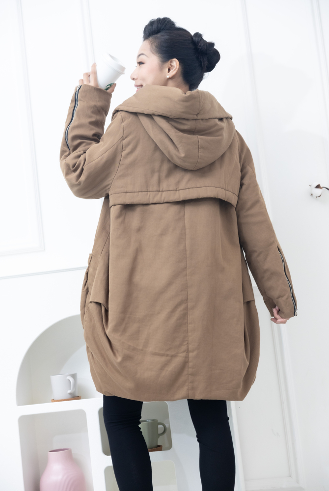 코트 大口袋連帽外套／棕色