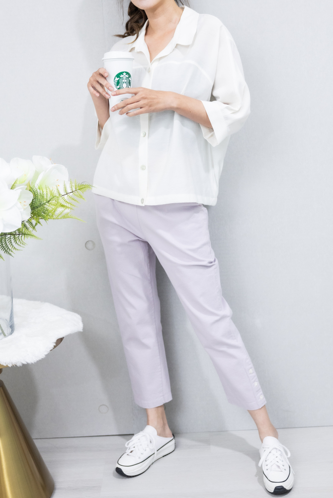 긴 바지 舒適棉長褲 / 灰紫色