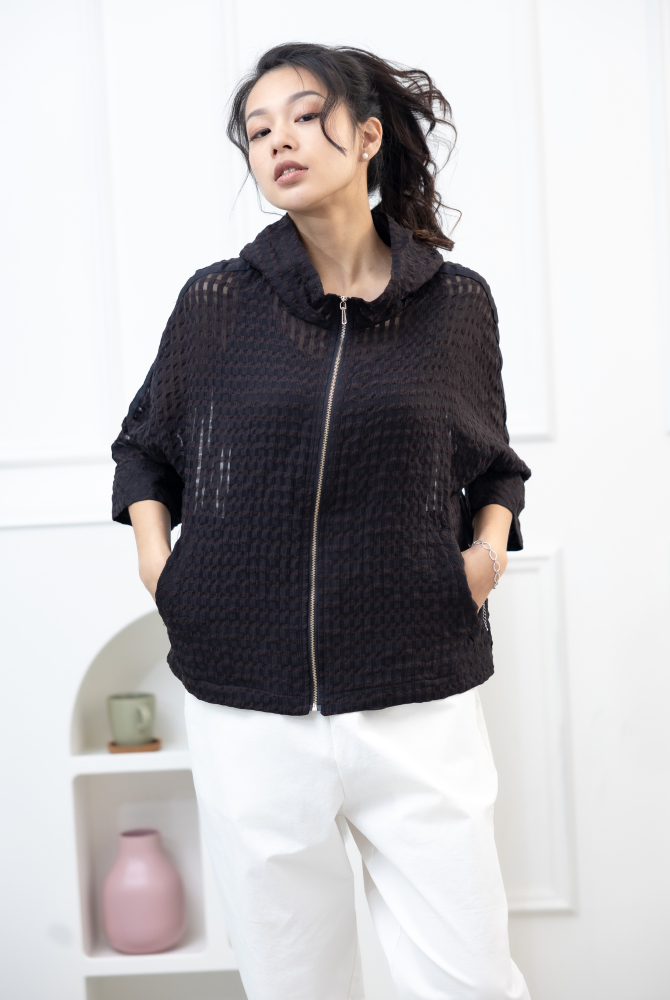 코트 簍空造型外套/黑色