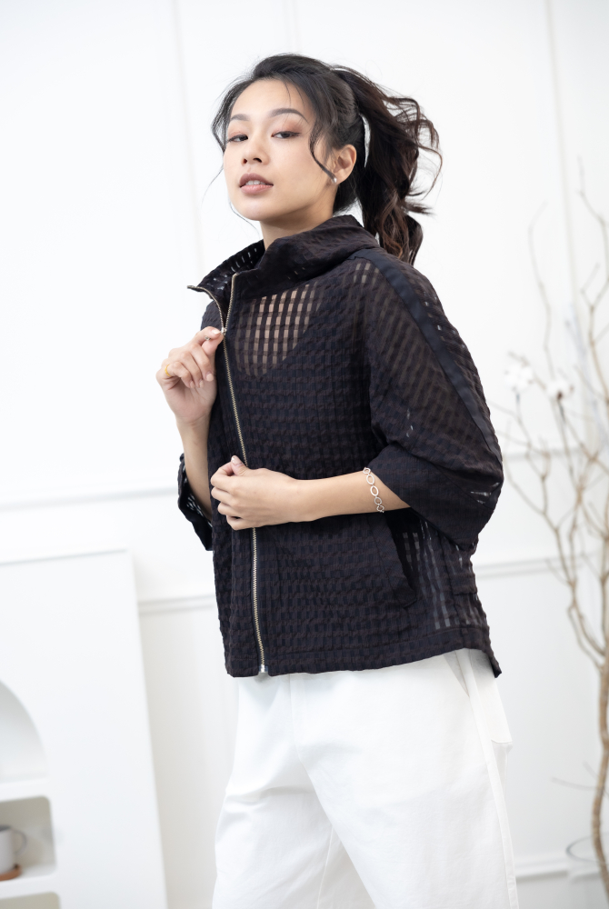 코트 簍空造型外套/黑色