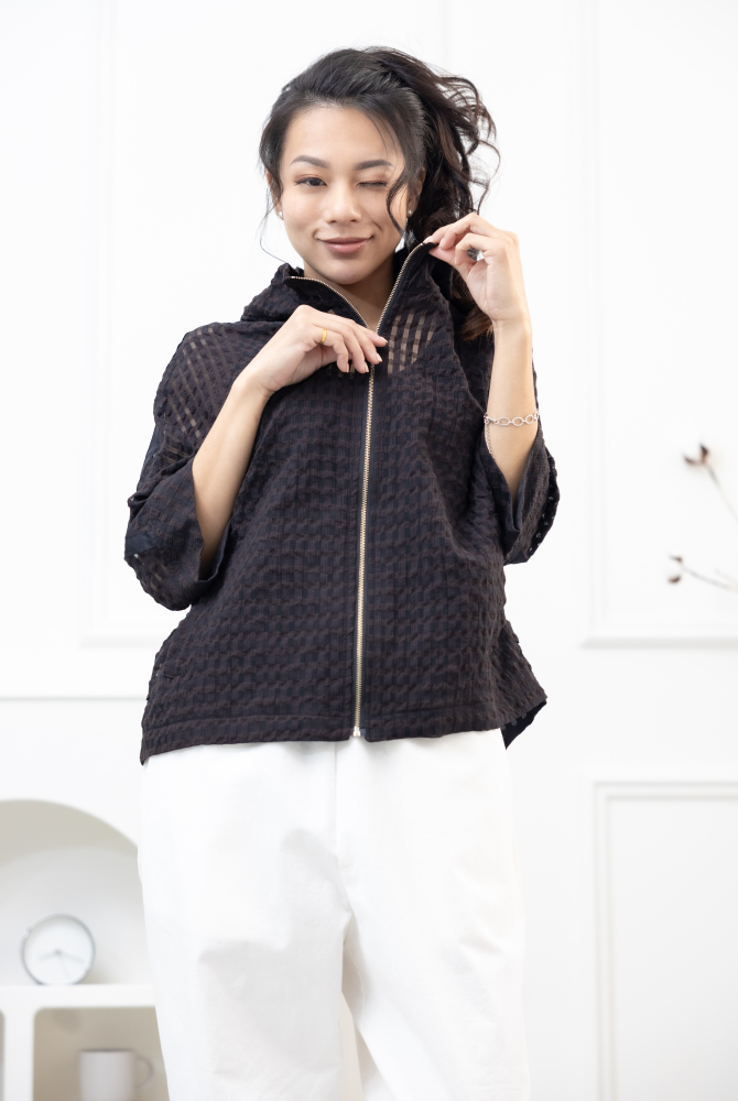 코트 簍空造型外套/黑色