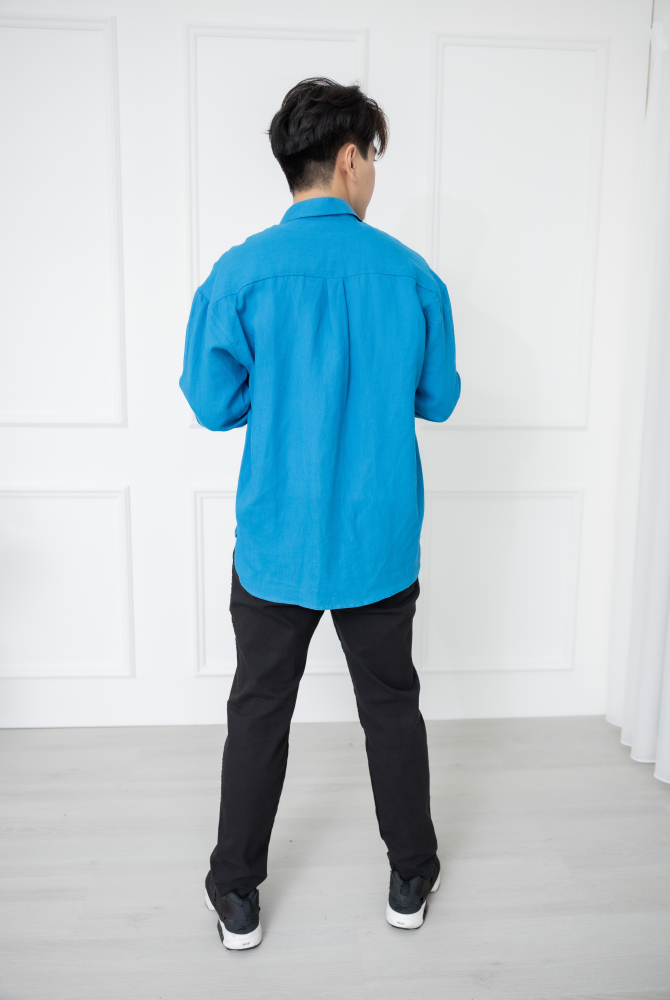 셔츠 立領全開襯衫長袖上衣 /藍色