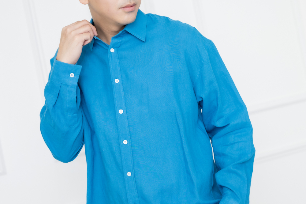 셔츠 立領全開襯衫長袖上衣 /藍色