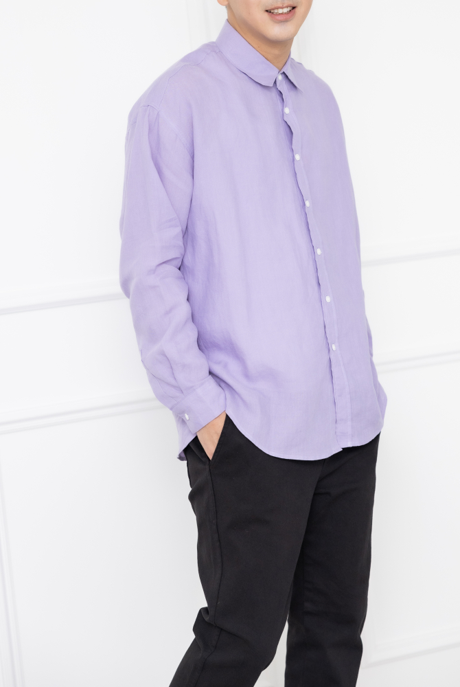 셔츠 立領全開襯衫長袖上衣 /紫色