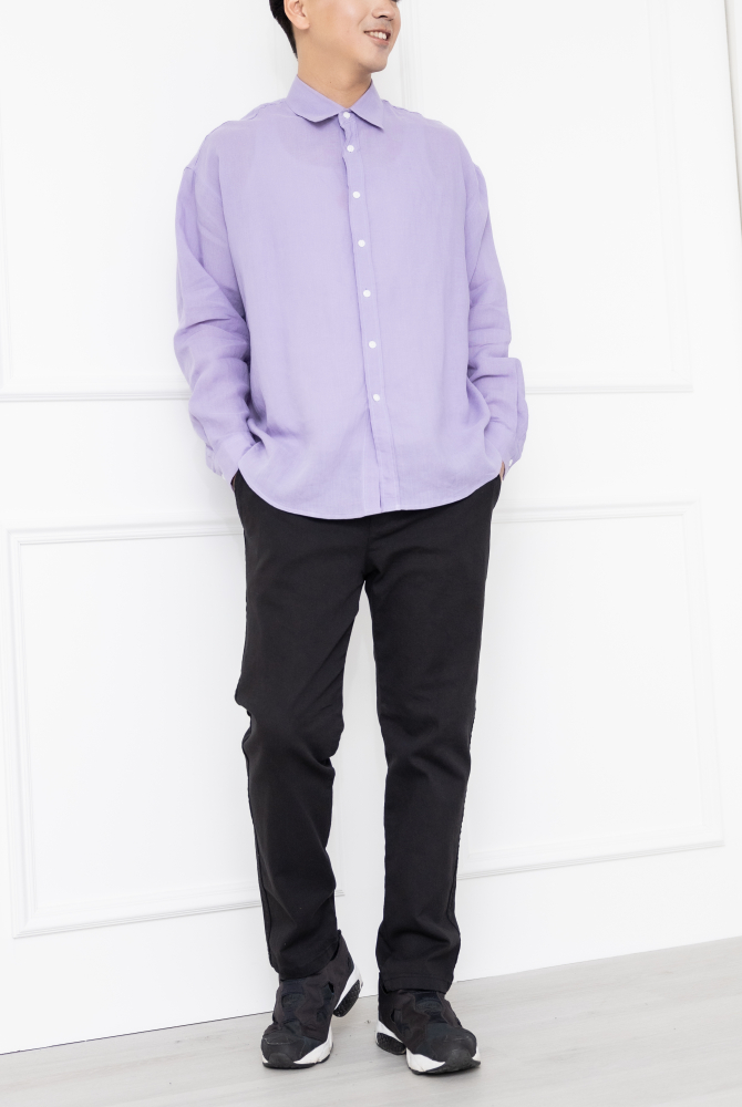 셔츠 立領全開襯衫長袖上衣 /紫色